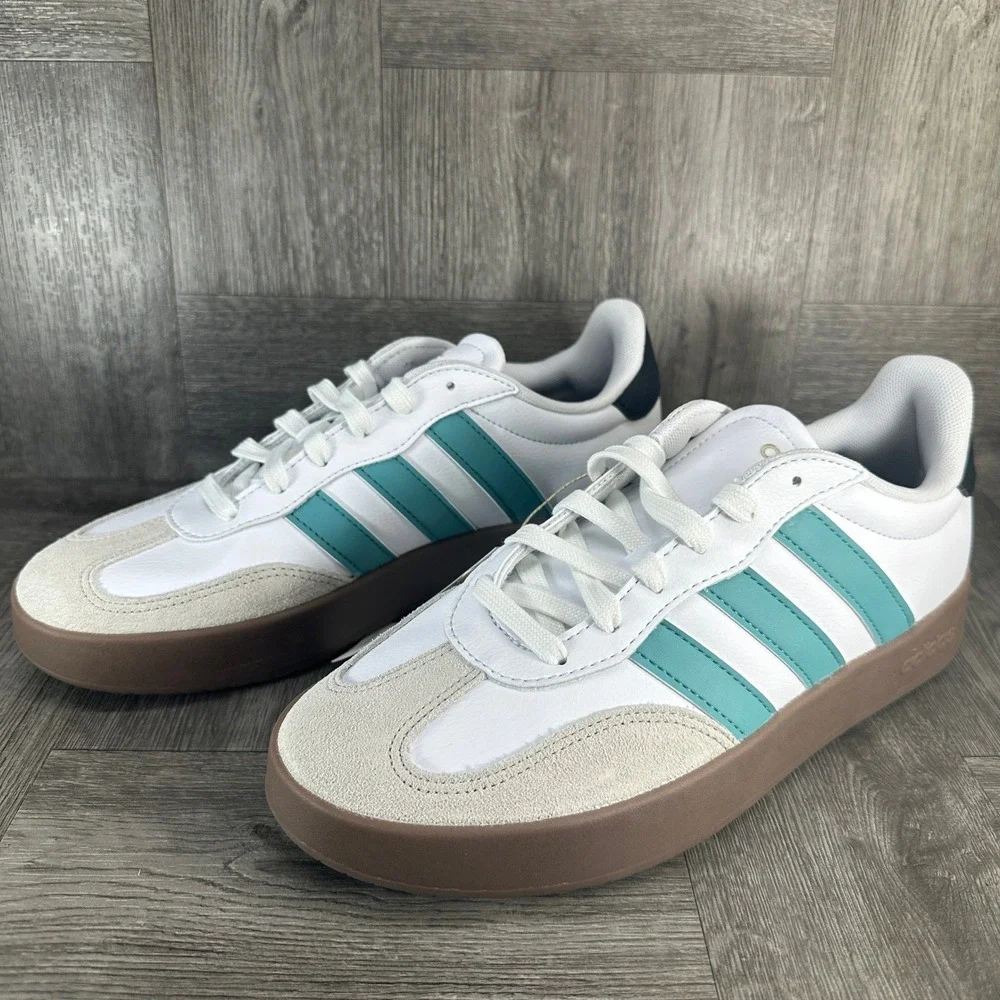 Adidas Barreda Sneakers Women 7 White Teal Gum Sole Leather Retro NEW JR1194